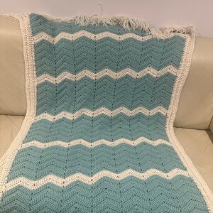 Hand knit crochet throw